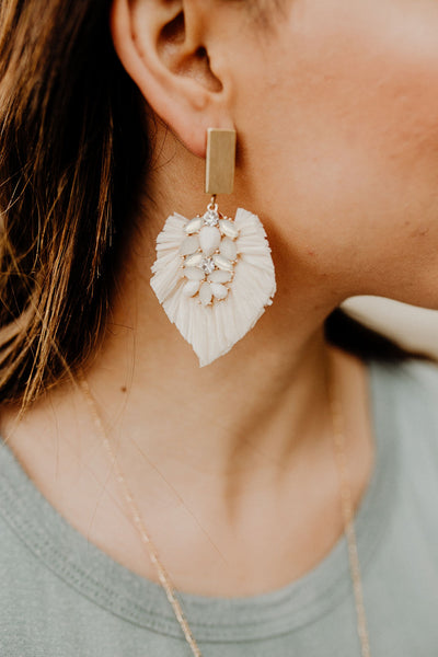 Stacia Raffia Long Crystal gemstone fan Earrings