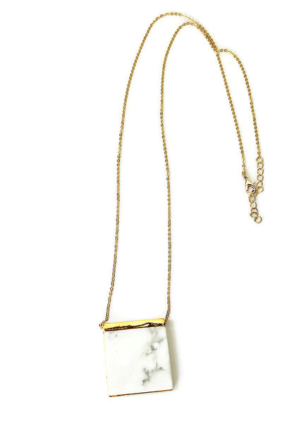 White Howlite Square Stone Long Necklace