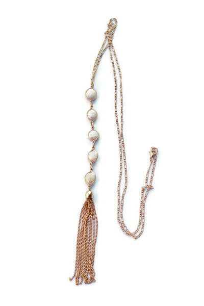 Billie Pearl Disc Long Tassel Chain Necklace