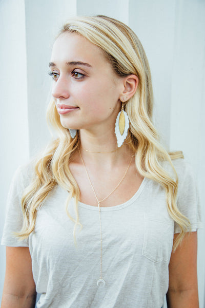 Lyle Leather Feather Brass Earrings