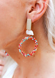 BEA CIRCLE DANGLE EARRINGS with seed beads and mother of pearl || Darleen Meier Jewelry