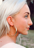 Tifa Large Gold Plated Hoop Earrings Side View on Model || Darleen Meier Jewelry
