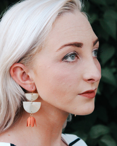 FLORA FLOWER BELL DANGLE EARRINGS Coral