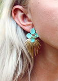 Palm Gold Plated Leaf with Turquoise Flower Acrylic Stud Earrings || Darleen Meier Jewelry