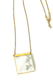 White Howlite Square Stone Long Necklace