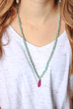 Turquoise Beaded Long Necklace with Agate Stone
