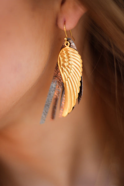 Feather Wing Leather Earrings