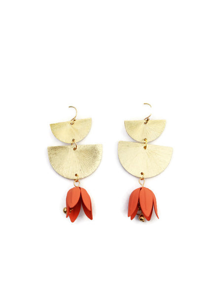 FLORA FLOWER BELL DANGLE EARRINGS Coral