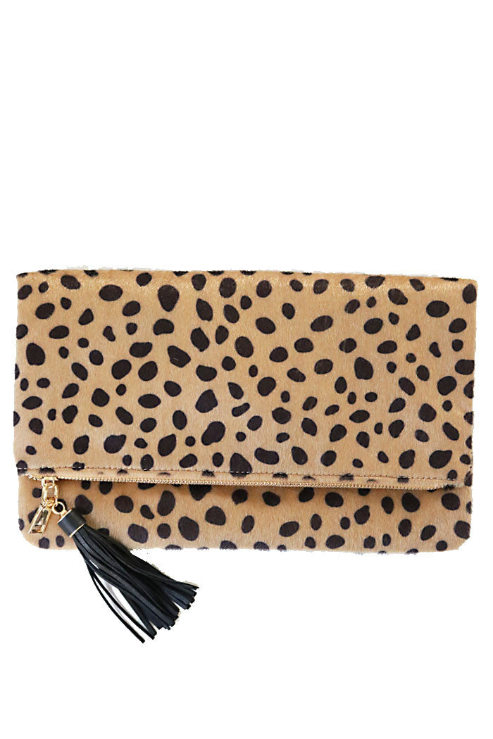 foldover clutch leopard