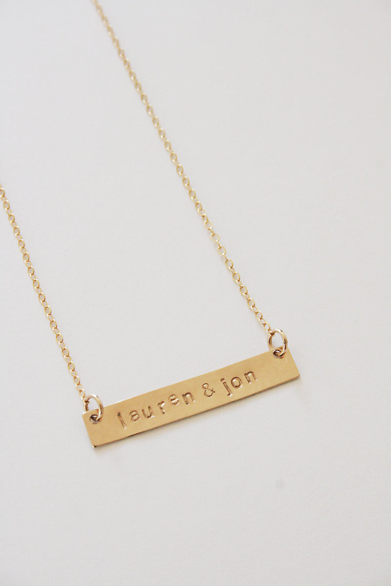 Stamped name necklace sales