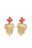 Palm Gold Plated Leaf with Coral Flower Acrylic Stud Earrings || Darleen Meier Jewelry