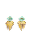 Palm Gold Plated Leaf with Turquoise Flower Stud
