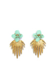 Palm Gold Plated Leaf with Turquoise Flower Acrylic Stud Earrings || Darleen Meier Jewelry