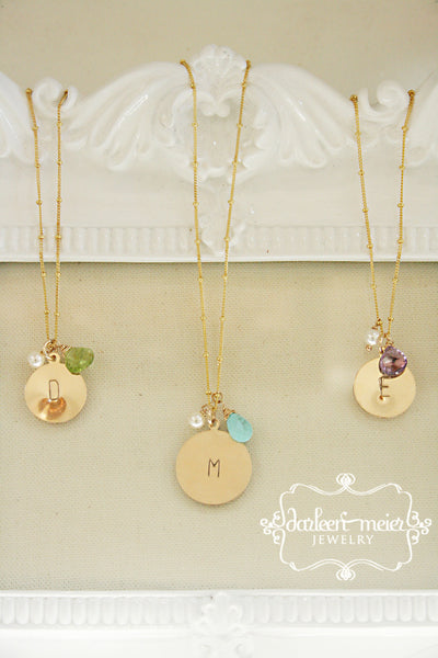 Gold Initial Birthstone Necklace