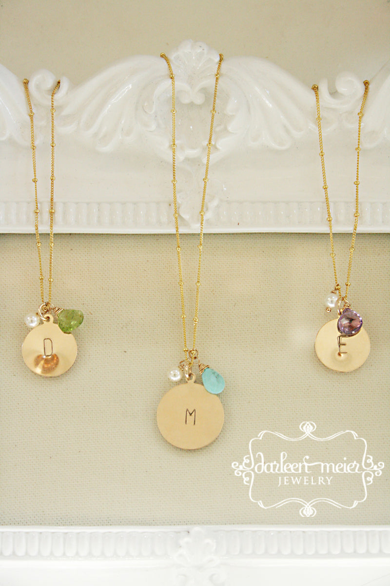 Gold Initial Birthstone Necklace
