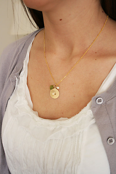 Gold Initial Birthstone Necklace