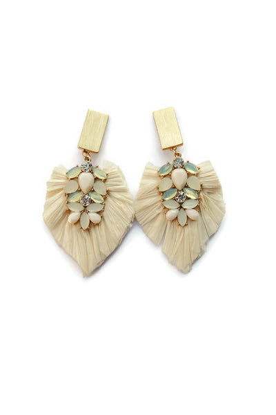 Stacia Raffia Long Crystal gemstone fan Earrings