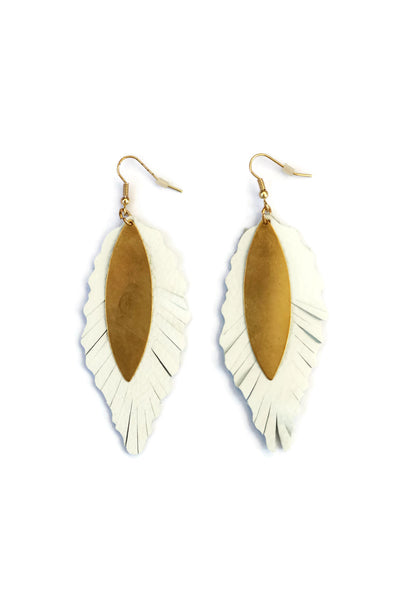 Lyle Leather Feather Brass Earrings